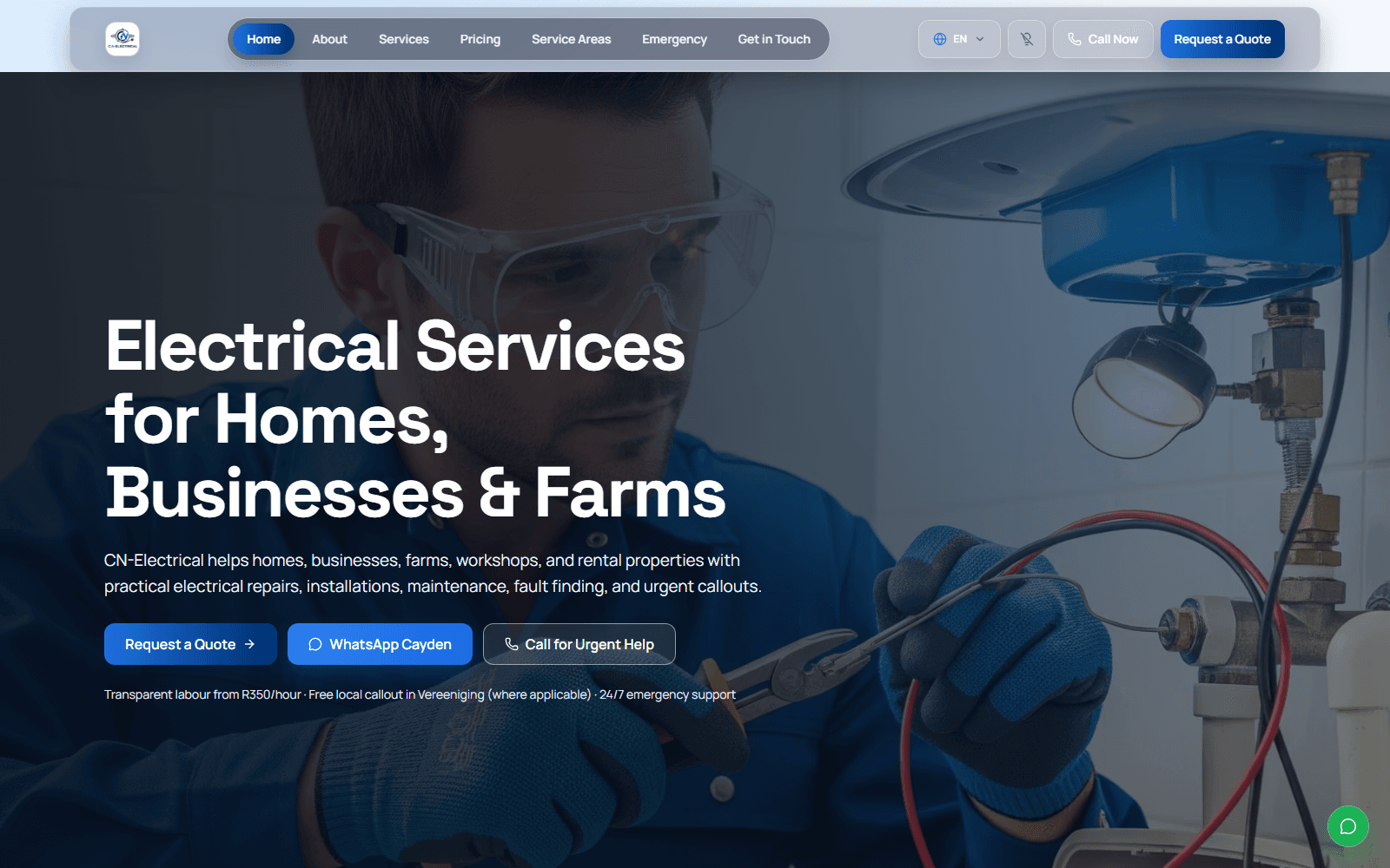 C.N Electrical Services live website hero preview